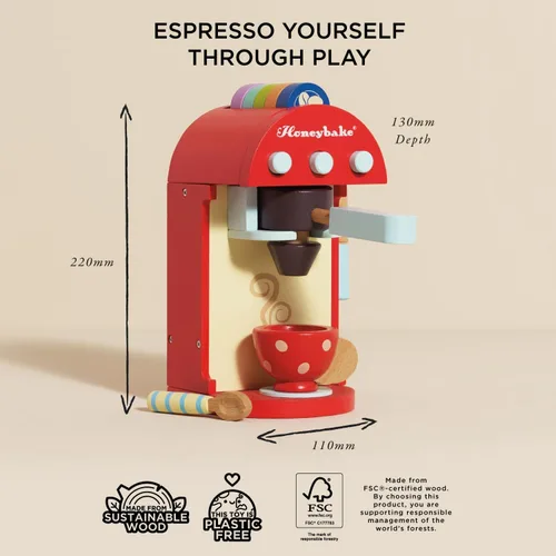 Miniatura 4 de Le Toy Van - Honeybake - Juego de máquina de café de madera prémium - Juego de juguetes de cocina y café Accesorios de cocina de juguete para Rojo