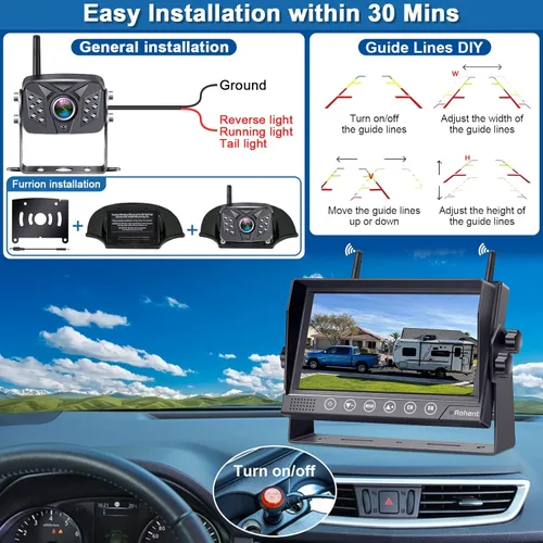 Miniatura 6 de Cámara de respaldo para RV HD1080P, 2 cámaras con llave táctil de 7 pulgadas, monitor DVR, señales digitales estables, sistema de cámara de visión