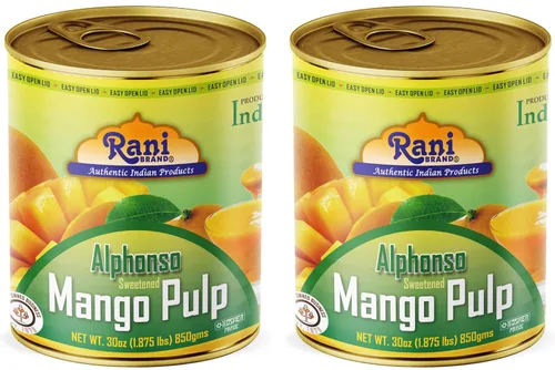 Miniatura 13 de Puré de pulpa de mango Rani (hace batidos de mango Lassi) Alphonso endulzado 30 onzas (1.875 libras) 29.98 oz ~ Kosher Todo natural Sin OMG