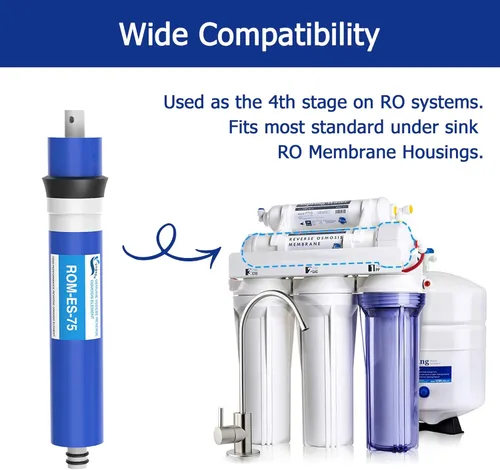 Miniatura 5 de Filtro de membrana de ósmosis inversa 75 GPD RO de 12 x 1.8 pulgadas, repuesto para debajo del fregadero, sistema purificador de filtración
