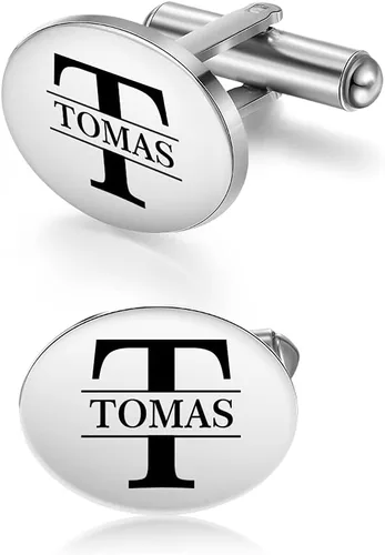 ROSI - Gemelos personalizados personalizados para hombres, juego de gemelos con clip de corbata de boda, con letra inicial, nombre, camisas,