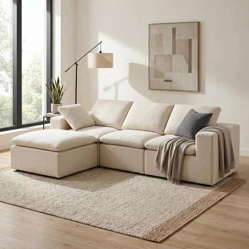 Miniatura 15 de Sofá modular de nube, sofá seccional sin hueso para sala de estar, sofá de espuma viscoelástica de tela de pana, sin montaje, de lujo, moderno