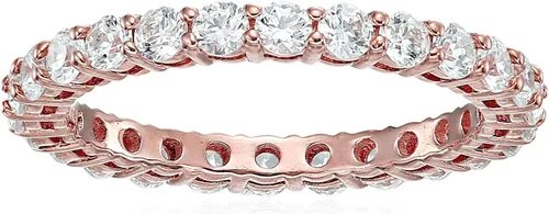 Miniatura 69 de Amazon Essentials Anillo de plata de ley chapada en platino o oro con circonita cúbica redonda de elementos infinitos