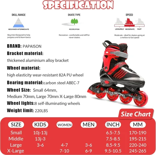 Miniatura 7 de PAPAISON Patines en línea ajustables para niños, patines para niños de 4 a 16 años, patines en línea para niñas de 5 a 8 años y de 8 a 12 años