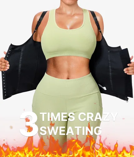 Miniatura 4 de GAODI Chaleco de entrenamiento de cintura para mujer, corsé delgado, camiseta sin mangas con cremallera, camisa de compresión, traje de sauna