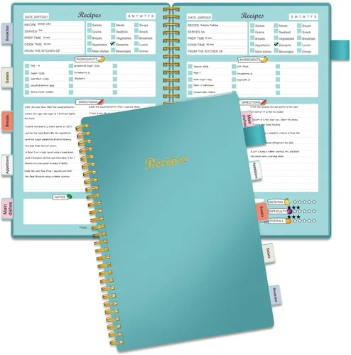 Libro de recetas para escribir en tus propias recetas, cuaderno de recetas en blanco con pestañas para amantes de la cocina familiar, organizador de