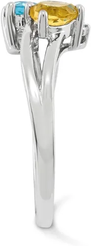 Miniatura 3 de Anillo de compromiso de plata de ley 925 maciza de la más alta calidad con piedra natal simulada de diciembre, topacio simulado azul y amarillo