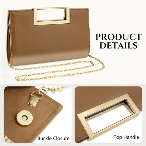 Miniatura 6 de Gets Bolso de mano para mujer, de piel sintética, bolso de noche para formal, boda, fiesta, bolso cruzado pequeño con cadena