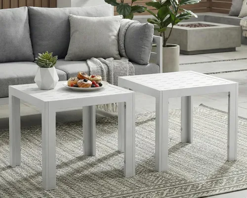 Miniatura 7 de NICESOUL® Mesas auxiliares de aluminio, 2 piezas, mesas de té grises para patio al aire libre, porche, muebles de patio trasero, piezas en pares
