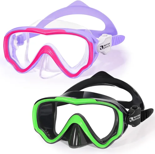 Water Space Kids Swimming Goggles Swim Mask with Nose Cover for Kids Youth 3-15, Anti-Shattered Lens UV Protection No-leak Morado y verde (paquete