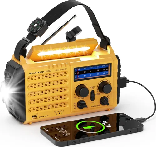 Miniatura 13 de AUTO NOAA Radio de emergencia de alerta, manivela solar portátil AM FM radio meteorológica de onda corta para supervivencia, radio a
