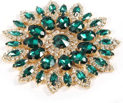 Miniatura 9 de Broche de flores de diamantes de imitación de cristal, base de oro verde para mujer, broche de ramillete grande de 4.3 in, bolso de bufanda
