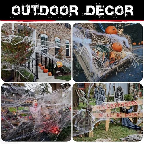 Miniatura 5 de 1000 pies cuadrados de telarañas de Halloween, decoración con 30 arañas falsas, telarañas superelásticas para suministros de fiesta de Halloween