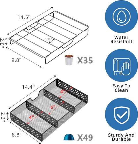 Miniatura 3 de Simple Trending Soporte para cápsulas de café para tazas K, con cajón de almacenamiento deslizante de 2 niveles y soporte para accesorios de café