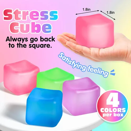Miniatura 3 de Paquete de 4 Cubos Antiestrés, Pelotas Antiestrés con Forma de Cubo de Hielo de Elevación Lenta para Adultos y Niños, Juguete Sensorial Fidget