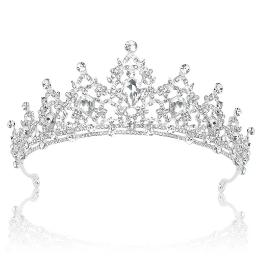 SuPoo Tiaras de Corona de Plata para Mujeres, Tiaras de Cumpleaños, Coronas de Cristal para Mujeres, Tiara de Reina, Diadema de Rhinestone,