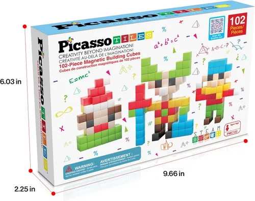 Miniatura 9 de PicassoTiles 102 piezas Cubo de rompecabezas magnético de píxeles de 1" Mezcla y combina juguetes con Ideabook STEM Educación de aprendizaje Bloques