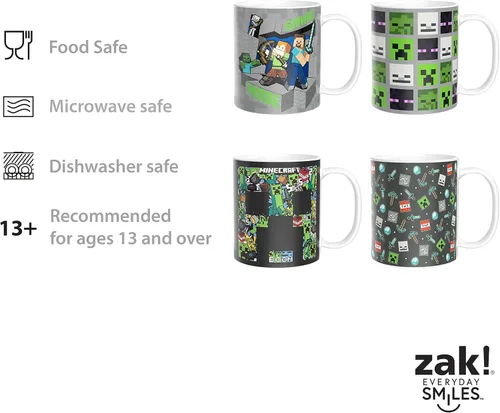 Miniatura 4 de Zak Designs Minecraft - Juego único de tazas de café de cerámica, tazas de café con mango cómodo para regalos de jugadores, aptas para lavavajillas