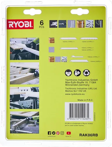 Miniatura 2 de Ryobi RAK06RB Juego de hojas de sierra recíproca, 6 piezas