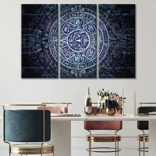 Miniatura 45 de Arte de pared de 3 piezas, pintura en lienzo del Día de los Muertos, Bailarín azteca, impresión sobre lienzo, festival mexicano, obra de arte