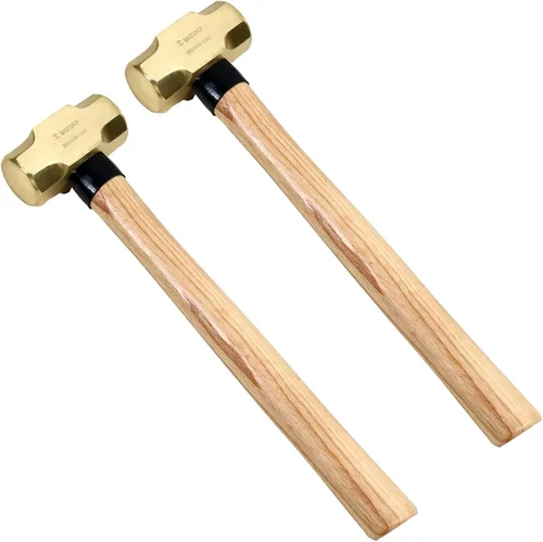 Miniatura 12 de WEDO Juego de martillos de trineo de latón de 2 piezas, 3 lb+5 libras, mango de madera, forjado a presión, resistente a la corrosión, estándar DIN