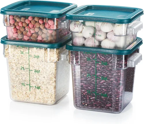Miniatura 24 de CURTA Paquete de 4 recipientes de almacenamiento de alimentos con tapa roja - Grado comercial NSF en 5.7 L - Cuadrado, transparente, policarbonato