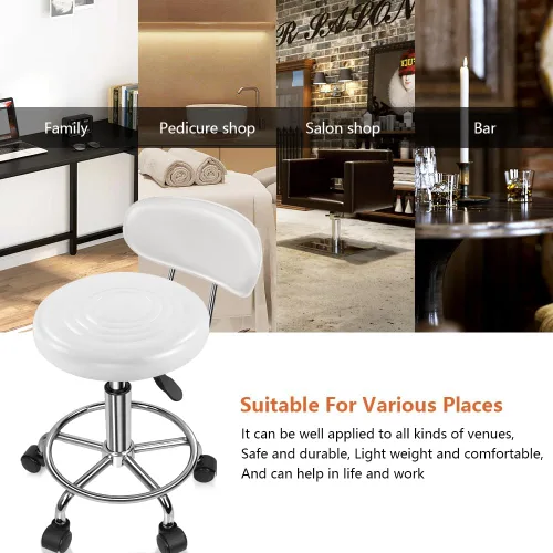 Miniatura 6 de KKTONER - Taburete de cuero sintético moderno con respaldo bajo, altura ajustable, silla giratoria para trabajo, salón, diseño, con reposapiés Blanco