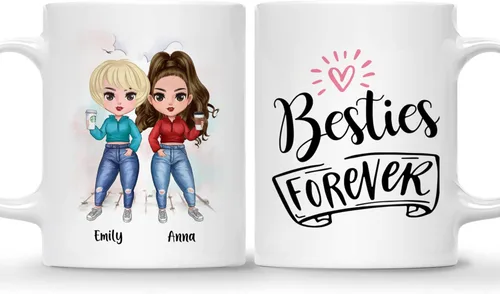 Miniatura 15 de Gossby Taza personalizada para amigas, Besties Forever, regalo personalizado para mejores amigas para mujeres con nombres de avatares, regalo 4