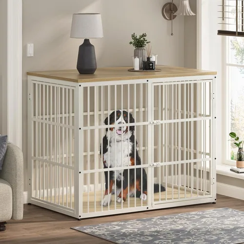 Miniatura 12 de Lyromix Mueble de jaula para perros de 27'' con 3 puertas, mesa auxiliar de jaula de madera resistente, jaula interior para cachorros para perros