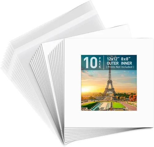 Miniatura 14 de Golden State Art, Paquete de 10 alfombrillas blancas de 8 x 10 pulgadas con núcleo blanco corte biselado para fotos de 5 x 7 + respaldo + bolsas