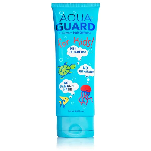 AQUA GUARD Protección capilar previa a la natación para niños, protector capilar de cloro + fácil de peinar, fabricado en California, color seguro,