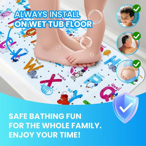 Miniatura 7 de Alfombrilla de Bañera para Bebé, Extra Grande Antideslizante para Niños con Dibujos Animados, Alfombrillas de Ducha para Bañera con Ventosas