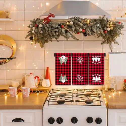 Miniatura 4 de Hosuly 12 toallas de cocina de Navidad a granel, color rojo y negro, a cuadros, paños de cocina para baño, cocina, paños de cocina, invierno
