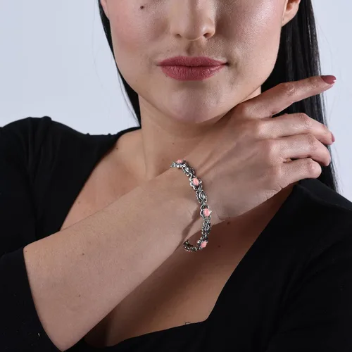 Miniatura 40 de American West Jewelry Pulsera de plata de ley con piedras preciosas de eslabones de concha, tallas pequeñas a grandes