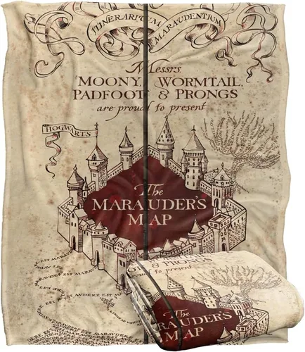 Miniatura 9 de Harry Potter Marauder's Map - Manta con licencia oficial de tacto sedoso, manta súper suave, 36 x 58 pulgadas, color blanco y negro