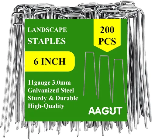 Miniatura 10 de AAGUT Paquete de 50 grapas galvanizadas de 12 pulgadas para jardín, grapas en forma de U, grapas de jardinería para anclaje de césped, tubería