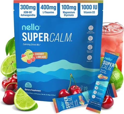 Miniatura 25 de Nello Supercalm - Mezcla de bebida en polvo, reductor de cortisol y ayuda para dormir, L Teanina, Ashwagandha Ksm-66, Magnesio Glicinato, Vitamina