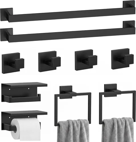 Miniatura 8 de Kit de 10 piezas de accesorios de baño - Juego de acero inoxidable SUS304 con acabado cepillado, que incluye 2 barras de toalla de 23.6 pulgadas, 2