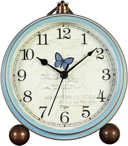 JUSTUP Reloj despertador de mesa, estilo vintage, sin tictac, funciona con pilas, con movimiento de cuarzo, cristal HD para dormitorio, sala de
