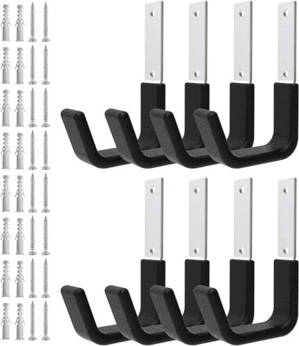 Ganchos de utilidad resistentes para montaje en pared de almacenamiento, ganchos de pared de garaje para manguera, bicicleta, escalera, motosierra,