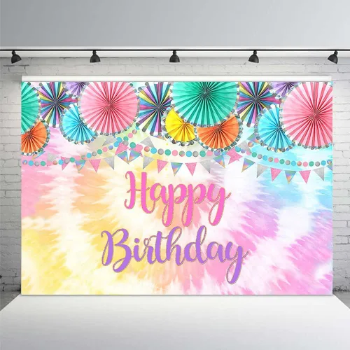 MEHOFOND Telón de fondo de fotos de cumpleaños con diseño de teñido anudado, decoración de fiesta mexicana para niñas, decoración de fiesta de