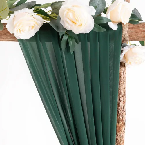 Miniatura 5 de Socomi Tela para Drapeado de Arco de Boda 3 Paneles 29" x 19 Pies Cortinas de Gasa Transparente Verde Esmeralda y Drapeados 6 Yardas para Ceremonia