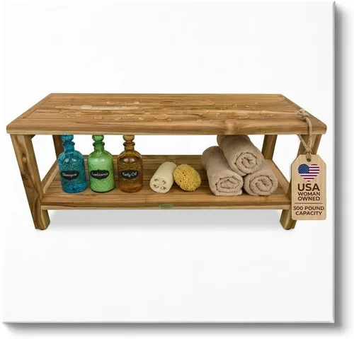 Miniatura 14 de EcoDecors Taburete de ducha de madera de teca natural de 18 pulgadas, impermeable, silla de asiento para ducha interior, proporciona seguridad