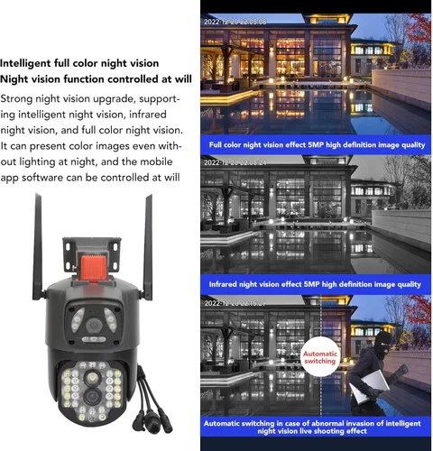 Miniatura 5 de Cámara de seguridad de doble lente al aire libre, 360 grados giratoria 1080P impermeable cámara de seguridad al aire libre para estanque de peces