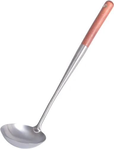 Miniatura 11 de iBasingo Espátula y cucharón de titanio, cuchara skimmer juego de herramientas de cocina con mango largo, utensilios chinos wok para camping, Juego