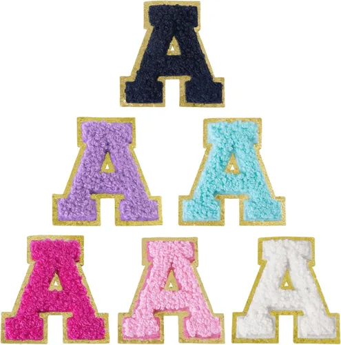 Miniatura 228 de 6 piezas de parches de letras de chenilla autoadhesivas, parches de letras preppy de 2 pulgadas para bolsos, ropa y sombreros, grandes pegatinas