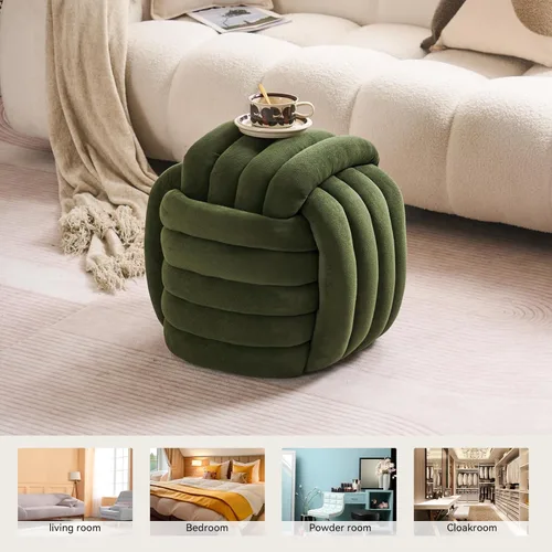 Miniatura 6 de FOXHUNTER Moderno reposapiés otomano, taburete trenzado de felpilla con relleno de esponja, exquisito taburete de puf para mesa auxiliar, taburete