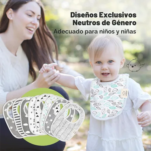 Miniatura 6 de Paquete de 8 baberos orgánicos para bebés para niñas y niños, baberos de dentición para niños y niñas, baberos para recién nacidos (escala de grises)