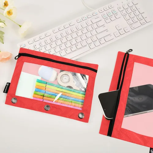 Miniatura 4 de Firebrick Zipper Pencil Pouch for 3 Ring Binder with Clear Window,Pencil Case 2 Pack Firebrick