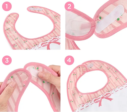 Miniatura 2 de Littleforbig Babero de algodón impermeable estampado floral rosa para adultos con cierre de ajustable